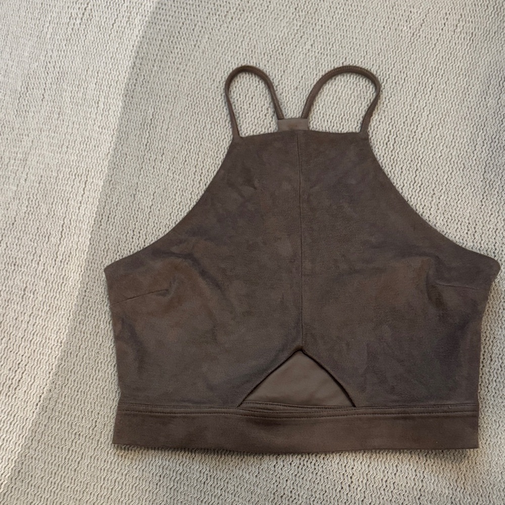 Kendall and Kylie Brown Suede-Look Halter Crop Top size XS